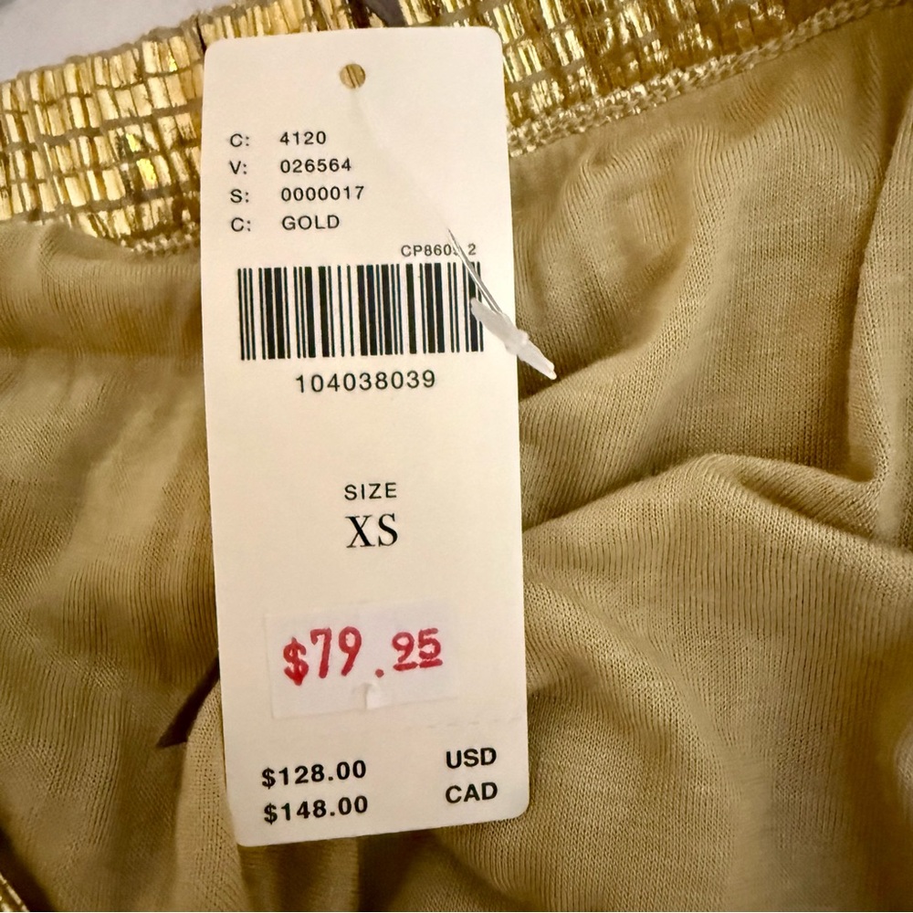 NWT Metallic Gold Pleated Midi Skirt. Elastic waist, lined XS - Picture 6 of 9